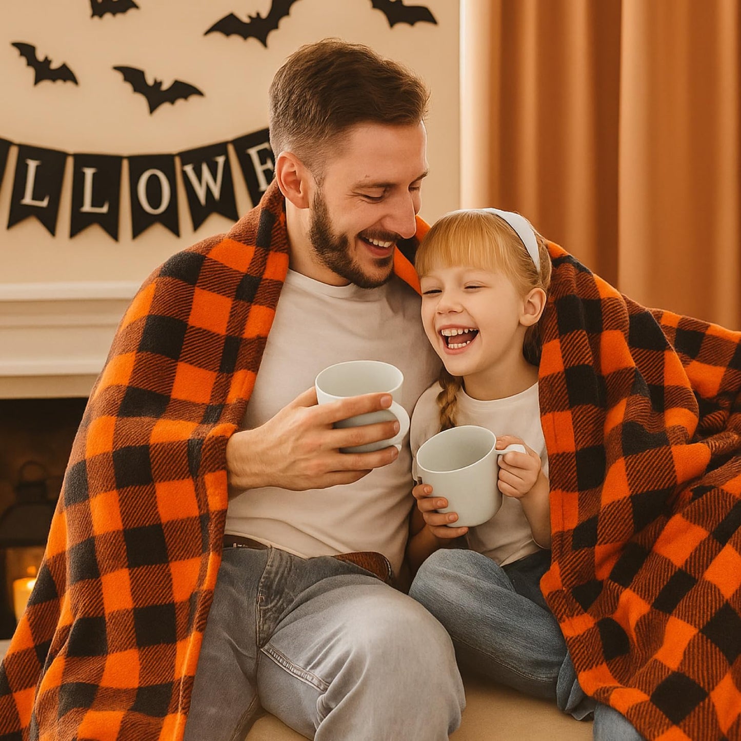 BEDELITE Halloween Blanket for Decor & Gift, Orange and Black Buffalo Plaid Throw Blanket for Couch, Soft & Warm Fleece Throw for Women Men, 50"x60"