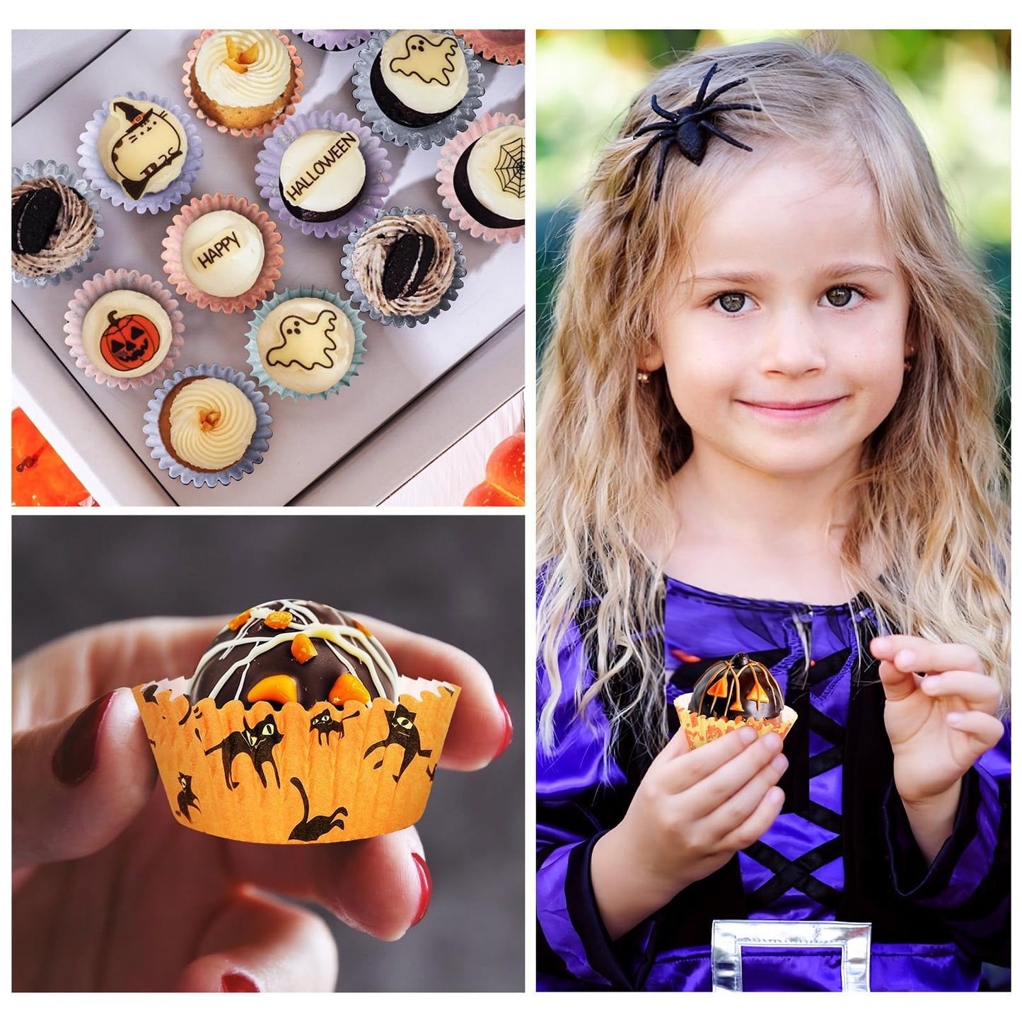 AUGSUN 800pcs Halloween Mini Cupcake Liners Paper Cups Ghost Pumpkin Spider Mini Muffin Liners for Halloween Party Candy Cupcake Decorations Supplies(8 Designs)