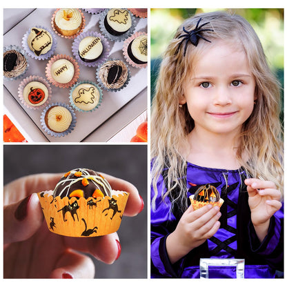 AUGSUN 800pcs Halloween Mini Cupcake Liners Paper Cups Ghost Pumpkin Spider Mini Muffin Liners for Halloween Party Candy Cupcake Decorations Supplies(8 Designs)
