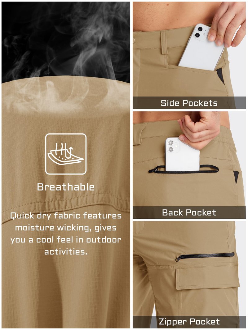 TACVASEN Mens Hiking Cargo Shorts Dress Casual Golf Shorts Lightweight Quick Dry Waterproof Breathable Travel Work Fishing Khaki 38
