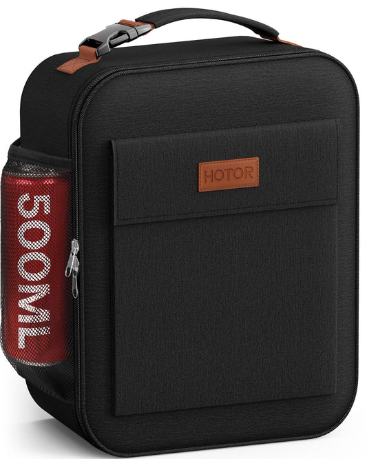 HOTOR Lunch Bag for Men & Women - Large Capacity Insulated Lunch Bag with Mutiple Pockets, Easy-Carrying & Wear-Resistant Cooler Lunch Box for Office, Picnic, Black, 9.06" x 4.33" x 10.63"