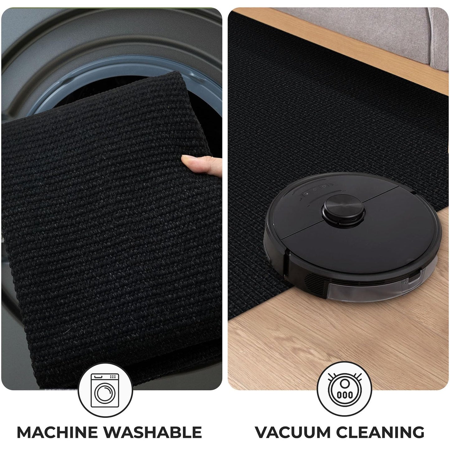 KOZYFLY Washable Area Rug 2x3 Ft Small Entryway Rug Indoor Door Mat Non Slip Front Door Rugs Indoor Braided Cotton Floor Carpet for Front Entrance Bathroom Kitchen Foyer, Black