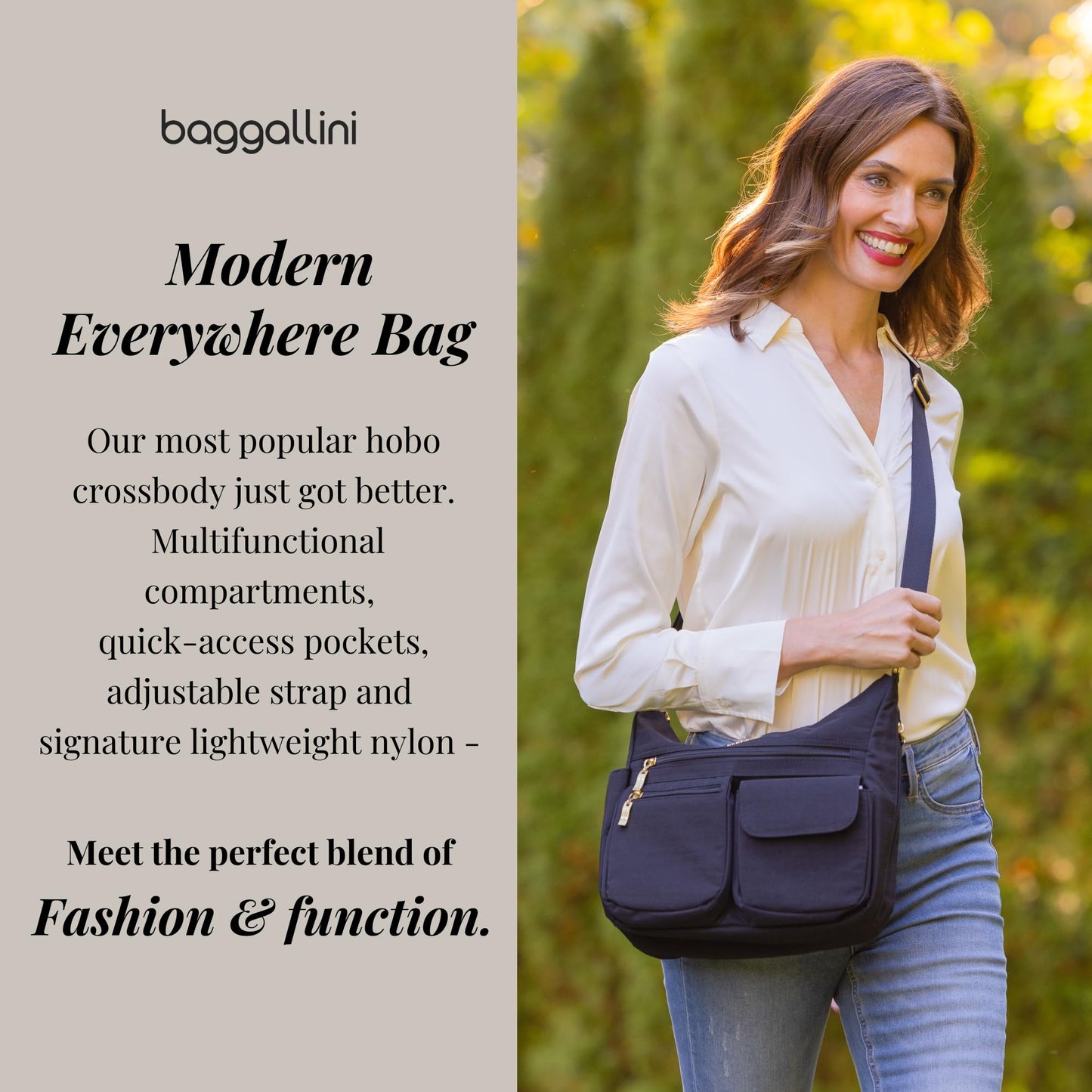 Baggallini Modern Everywhere Bagg - Water-resistant Lightweight Hobo Crossbody Bag for Women - Easy-Access Phone Pocket
