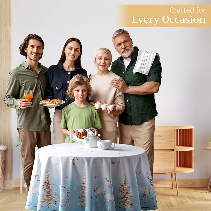 Maison d' Hermine Table Cloth Round Table 100% Cotton 69 Inches Fall Tablecloth Reusable Everyday Use for Thanksgiving Christmas Decorations Dining Farmhouse Party (Fairy Tale Forest)
