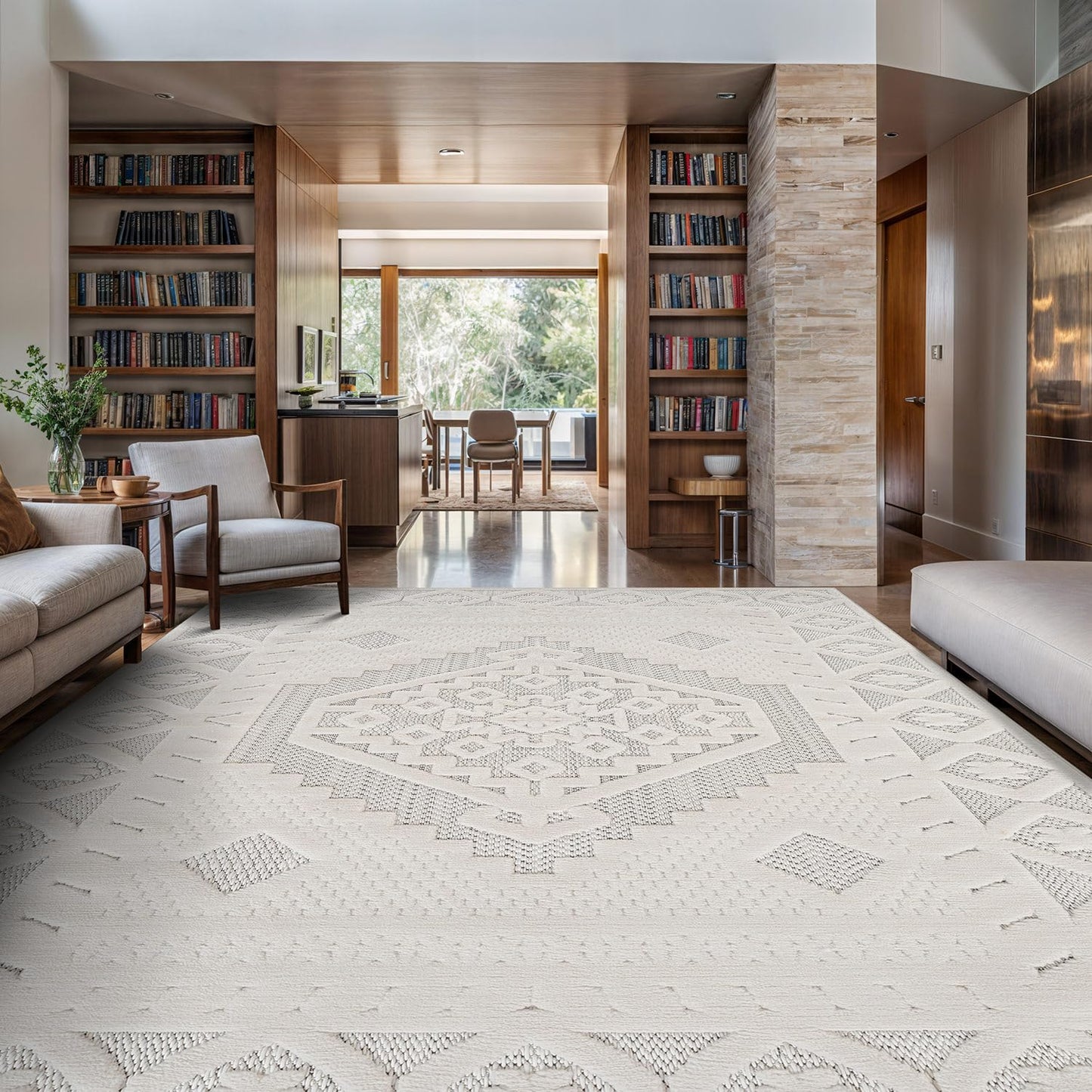 Luul Home Modern Micro Loop Indoor Area Rugs for Living Room Bedroom Kitchen Geometric Trellis White 6x9 Luxury Durable Low and High Pile Non-Shedding Stain Resistant Soft Area Carpet 6 x 9