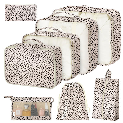 8 Set Packing Cubes for Suitcases, Packing Cube with Shoe, Cosmetics, Clothing, and Accessories Bags Packing Cubes for Travel Luggage Organizer(Leopard)