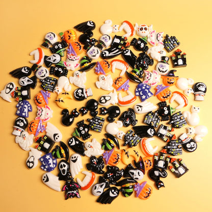 HADDIY Halloween Resin Charms for Crafts,100 Pcs Flatback Slime Charm Beads Miniature Ornaments for Halloween Embellishments Scrapbook and Mini Decorations