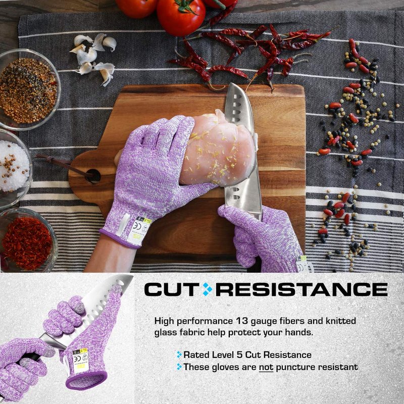 Glove Station Ultra Durable Series Cut Resistant Gloves - Cutting Gloves for Chefs, BBQ and Cooking - Level 5 Protection, Food Grade Safe Cut - Purple, Medium Size