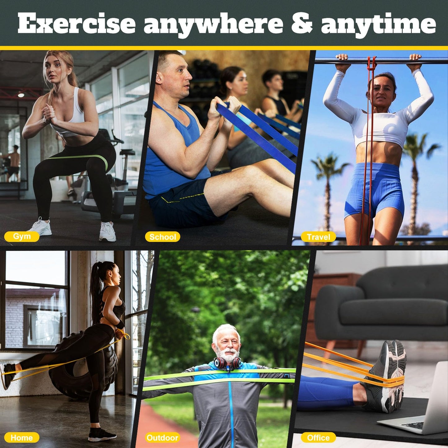 Exercise Bands Resistance Bands for Working Out,Pull Up Bands Set,at Home Workout Equipment,Workout Bands for Men and Women,Stretch Bands for Exercise (Yellow, Orange, Red, Green)