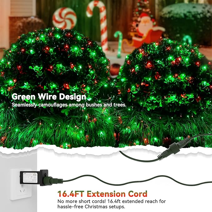 LitHome 14.8FT x 5FT Christmas Net Lights Outdoor, 300 LED Red Green Bush Lights with 8 Modes, Connectable Waterproof Net Mesh Light Dark Green Wire for Bushes Shrubs Outdoor Christmas Holiday Decor