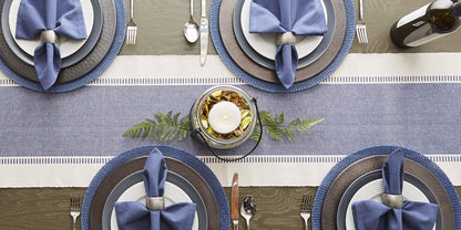 DII Woven Collection Round Braided Floral Placemat Set, 15", French Blue, 6 Piece