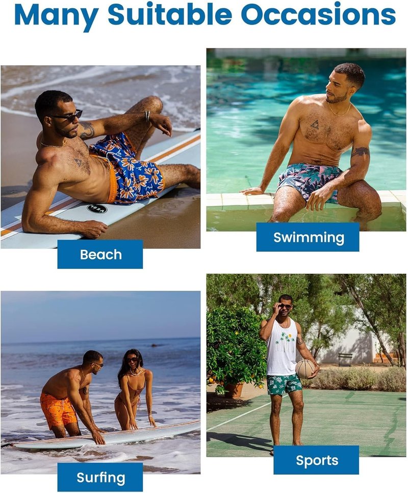 Men's Swim Trunks with Compression Liner - Quick Dry Bathing Suit | 5 Inch, Zipper Pockets, No-Chafing