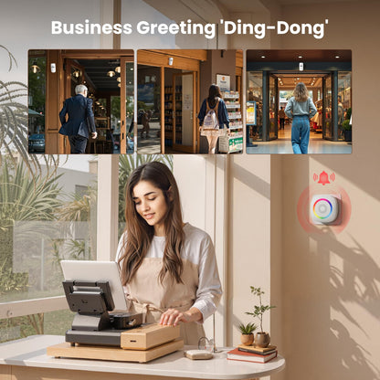 Wireless Motion Sensor Door Chime, Fast Detection PIR Entry Alert(10S Interval Alarm) with 61 Chimes, 5 Volume Levels, RGB Light Indicator, Easy Install for Business, Home, Store, Elderly, Visitors