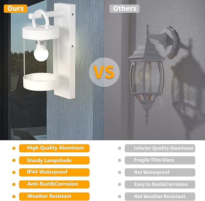 Outdoor Dusk to Dawn Wall Light Exterior Light Fixture Sconce Pure Aluminum Porch Lantern White E26 (Bulb Not Included) Waterproof Lamps Decoration Garden Yard Lights for Garage Fence Front Door