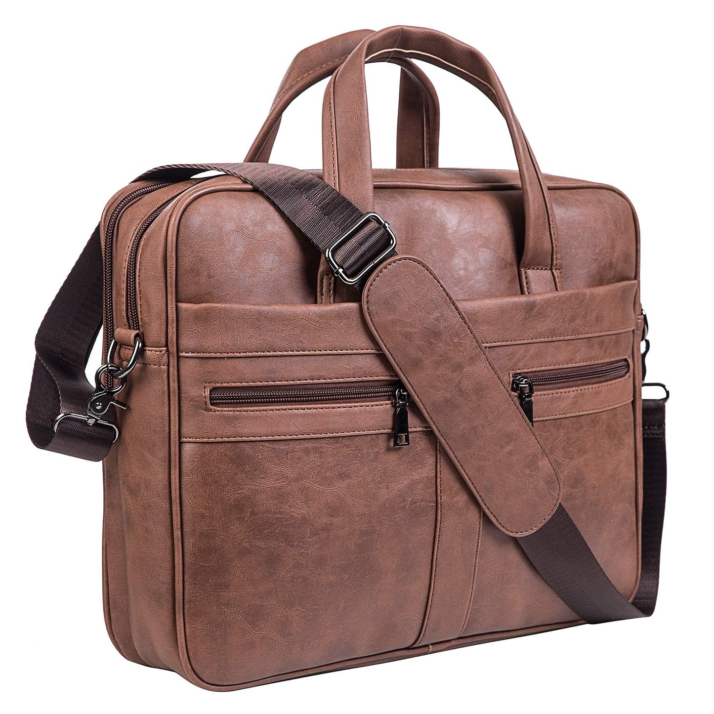 seyfocnia Men's Business Travel Briefcase Leather Messenger Bags Laptop Bag 17.3 inch Work Computer Bag Satchel Bag (Brown)