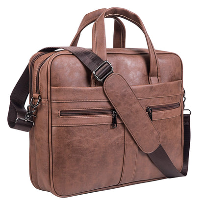seyfocnia Men's Business Travel Briefcase Leather Messenger Bags Laptop Bag 17.3 inch Work Computer Bag Satchel Bag (Brown)