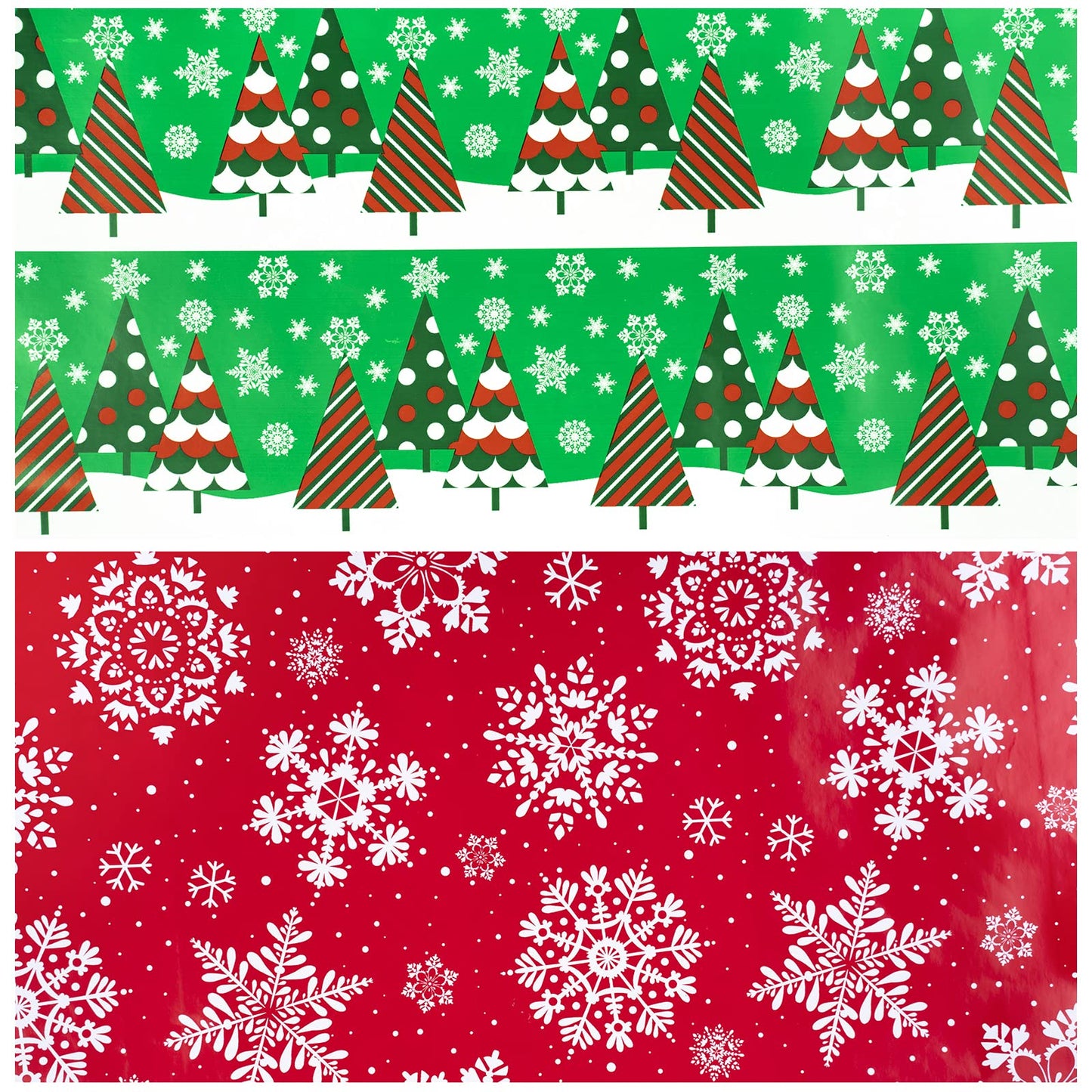 LeZakaa Christmas Wrapping Paper Jumbo Roll, Christmas Tree, Snowflakes in Red Retro Reversible Design for Festive Holiday, Family Gathering, 24 inches x 100 Feet