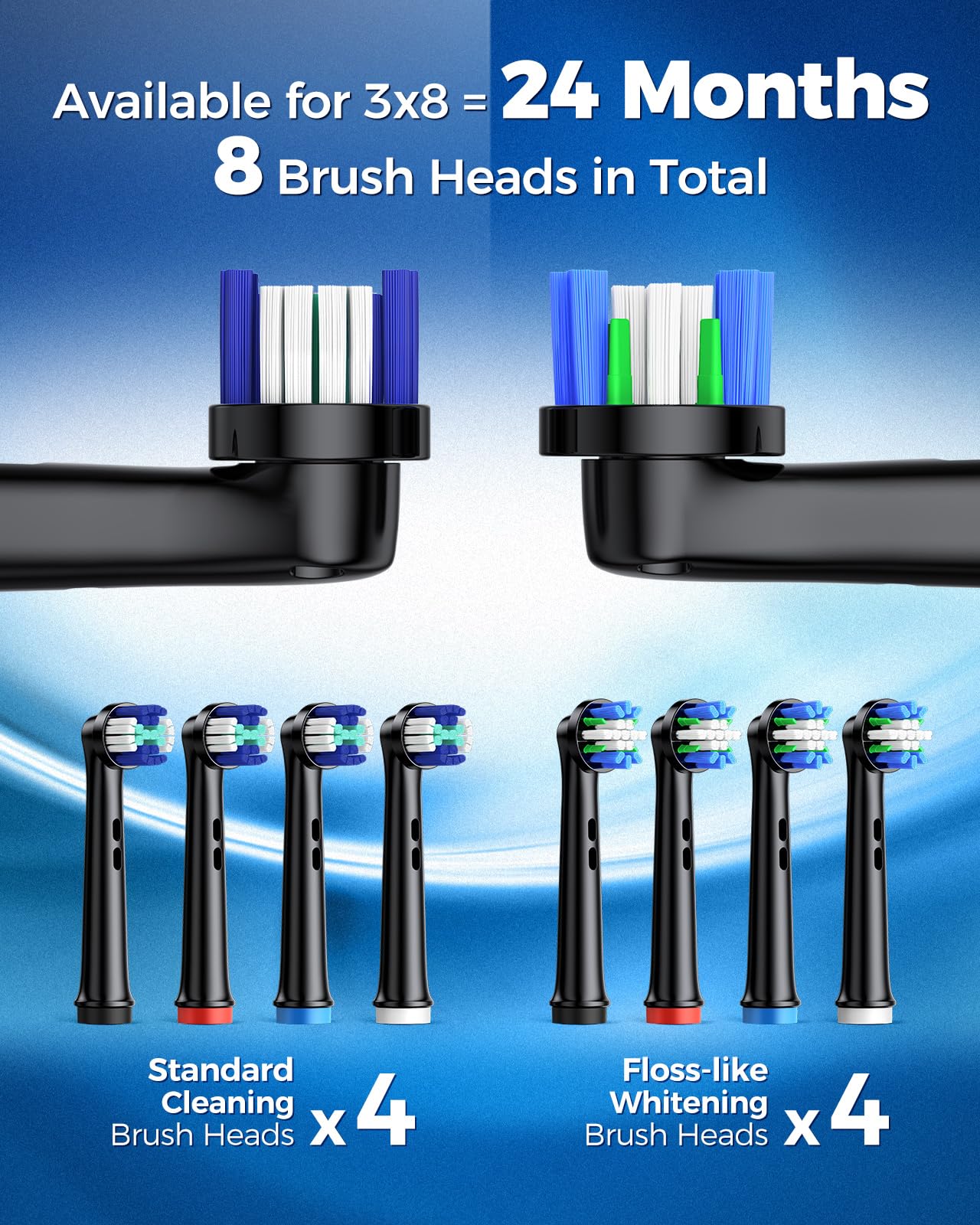 Rotating Electric Toothbrush Case for Adults, 4 Modes Deep Clean Electric Toothbrush with 8 Brush Heads (2 Types), 25-Days Rechargeable Power and 2 Min Smart Timer