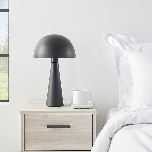 Nourison Home 16" Matte Black Metal Mushroom Table Lamp, Modern, Retro, Desk Light for Bedroom, Dining, Office, Entryway