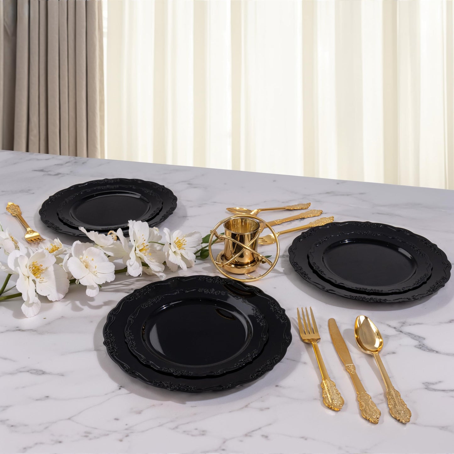 DaYammi 60PCS Black Plastic Plates, Heavy Duty Black Disposable Plates Premium 7.5 inch Dessert Cake Salad Appetizer Plates Hard Plastic Plates Disposable for Halloween Party