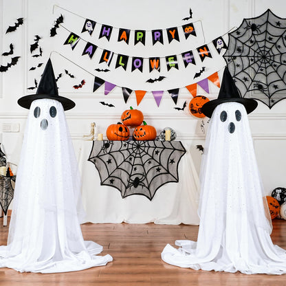 2Packs Halloween Decorations Outdoor,Halloweens Party Decoration Indoor,Spooky Ghost with Remote Control String Lights,Halloween-Ghost Lights for Porches Yards Gardens Lawn