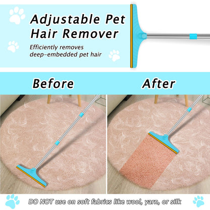 Eaersan Carpet Rake for Pet Hair Removal - Reusable Pet Hair Remover, 60” Adjustable Long Handle Cat Dog Carpet Rake Scraper, Dog Hair Rake Brush for Rugs, Mats, Couch, Furniture
