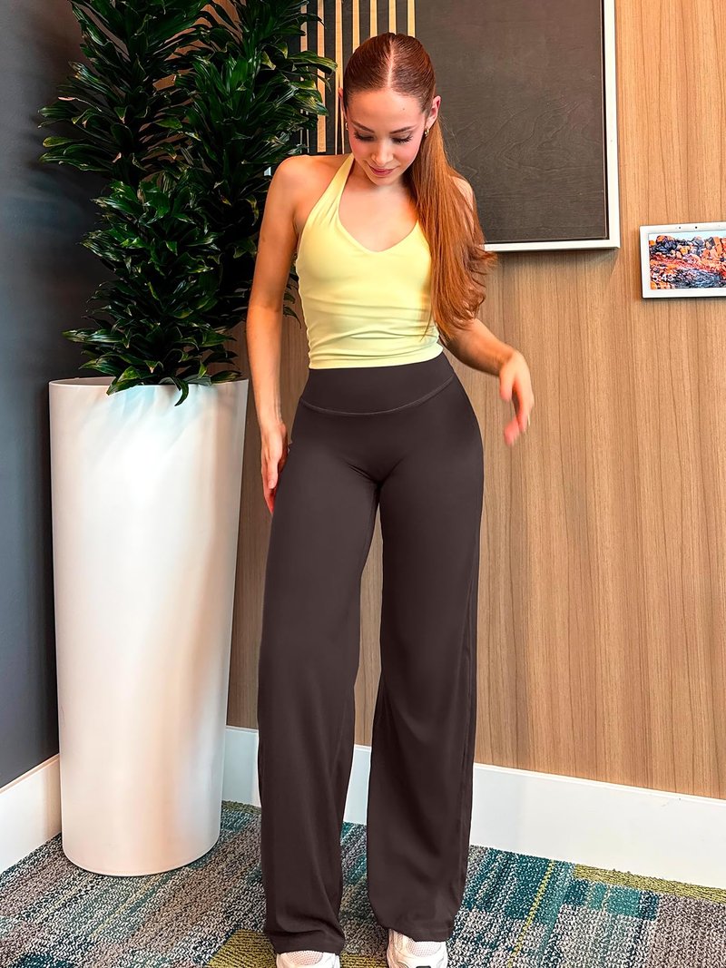 YEOREO Workout Leggings Womens No Front Seam Straight Leggings 31.5" High Waist Buttery Eddiy Gym Yoga Pants Dark Brown XXL