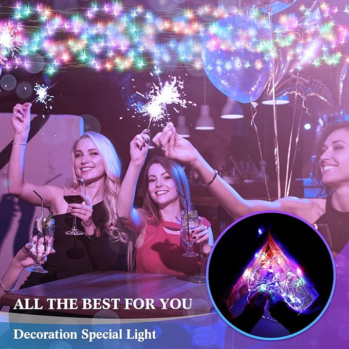 Hortsun 20 Packs Fairy Lights Battery Operated 3 Speed Modes, 7 Ft/ 2 M 20 LED Battery String Mini Waterproof Wire Twinkle Lights Bulk for Wedding Party Birthday Vases (Multicolor Light)