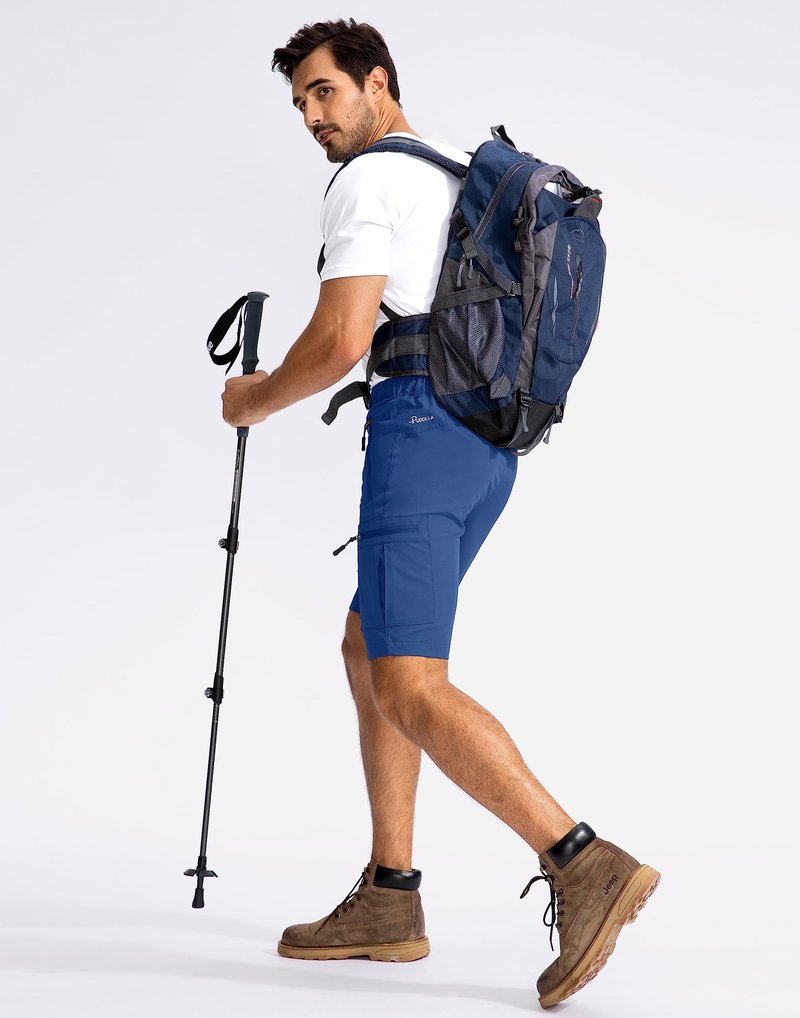 Pudolla Men's Hiking Cargo Shorts 9" Lightweight Outdoor Work Shorts for Men Travel Golf Camping Casual with 5 Zipper Pockets(Royal Blue XX-Large)