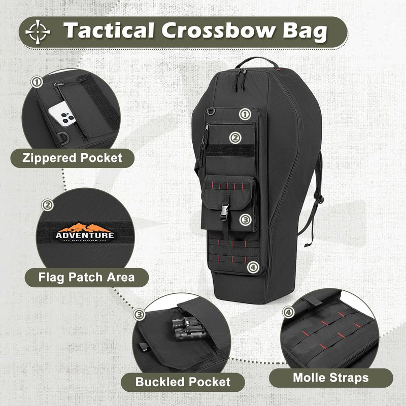 DSLEAF Soft Compound Bow Case, Padded Crossbow Case with Arrow Pocket and Backpack Straps, Tactical Archery Bow Carrier Bag with Multiple Pockets for Bolts, Quivers, and Other Essentials