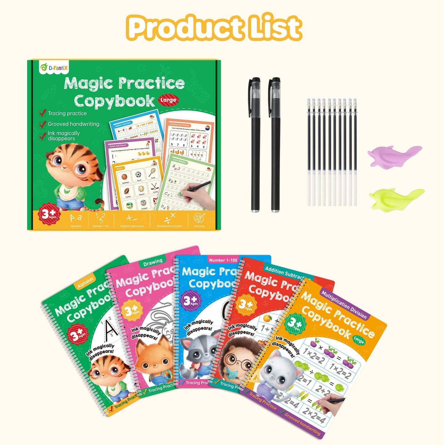 Magic Grooved Handwriting Practice Books, Large Reusable Copybooks for Children, Learn to Write Number Letter Tracing Workbook, Learning Resources for Kids Age 3-8 Kindergarten Preschool Calligraphy