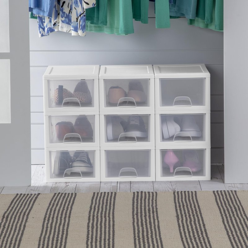 Sterilite 6-Pack Stacking Drawer, Clear Storage Closet Organizer, 6 Quart, White Frame - Stackable Plastic Drawers and Containers for Bedroom, Clothes, Dresser, Vanity, and Makeup Organization