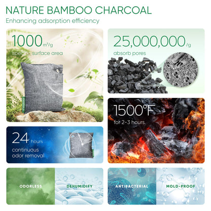 Innmily Bamboo Charcoal Air Purifying Bags, 6 Pack Natural Shoe Odor Eliminator, Sneaker Deodorizer and Moisture Absorbers for Clean Footwear, Shoe Odor Remover