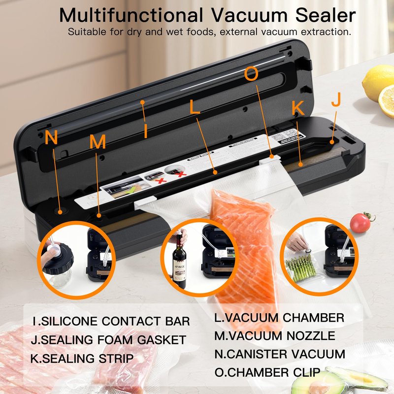 MegaWise Vacuum Sealer Machine | 80kPa Suction Power| Bags and Cutter Included | Compact One-Touch Automatic Food Sealer with External Vacuum System | Dry Moist Fresh Modes for All Saving needs
