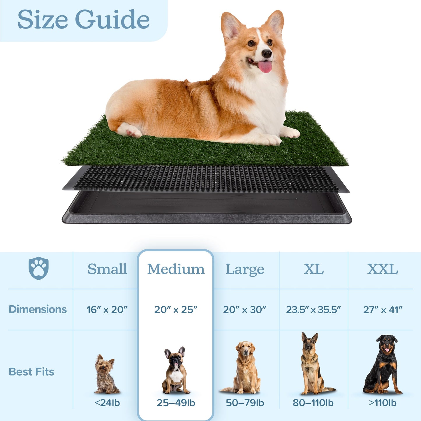 Artificial Grass Puppy Pee Pad for Dogs and Small Pets - 20x25 Reusable 3-Layer Training Potty Pad with Tray - Dog Housebreaking Supplies by PETMAKER, Green