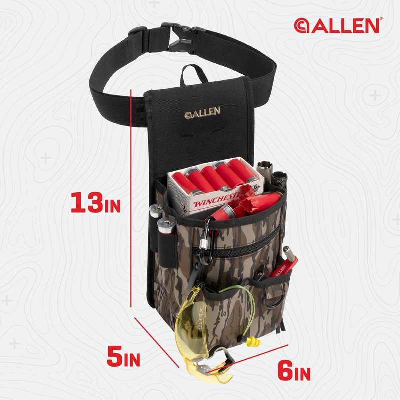 Allen Company Triumph Double Compartment Range Shell Bag - Holds 2 Boxes of 12-Gauge Shells - Spent Hull Dump Pouch, Adjustable Waist Belt & Extra Storage for Trap, Skeet & Clay Shooting - Mossy Oak