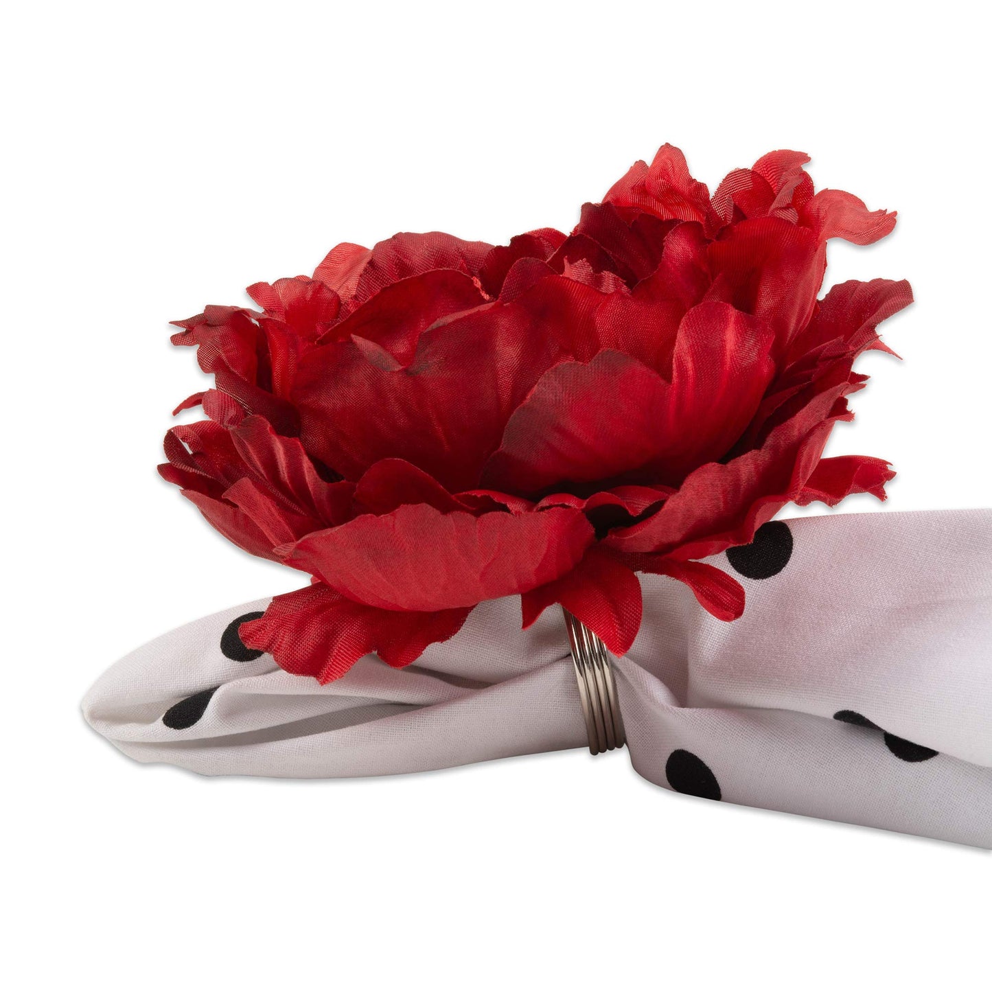 DII Beautiful Peony Flower Napkin Rings Deep Red, 4 Piece