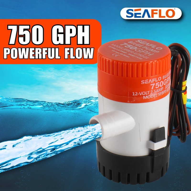 SEAFLO 01 Series 750 GPH Bilge Pump – 12V, 3/4" Outlet, Marine Submersible Pump with Anti-Airlock Protection, CE & Rohs Certified, 4-Year Warranty | Reliable for Boats and Marine Applications