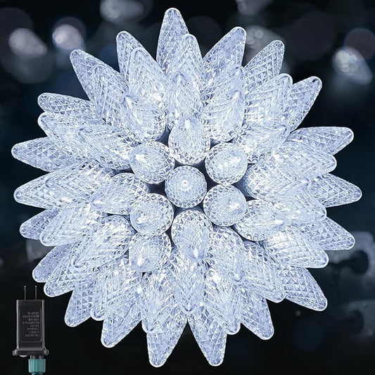 Minetom C9 Christmas Lights Outdoor, 72 FT 110 LED C9 String Lights, 8 Modes & Timer Connectable Waterproof for Christmas Tree Light Indoor Outdoor Roofline Patio Outside Yard Xmas Decor, White 72FT