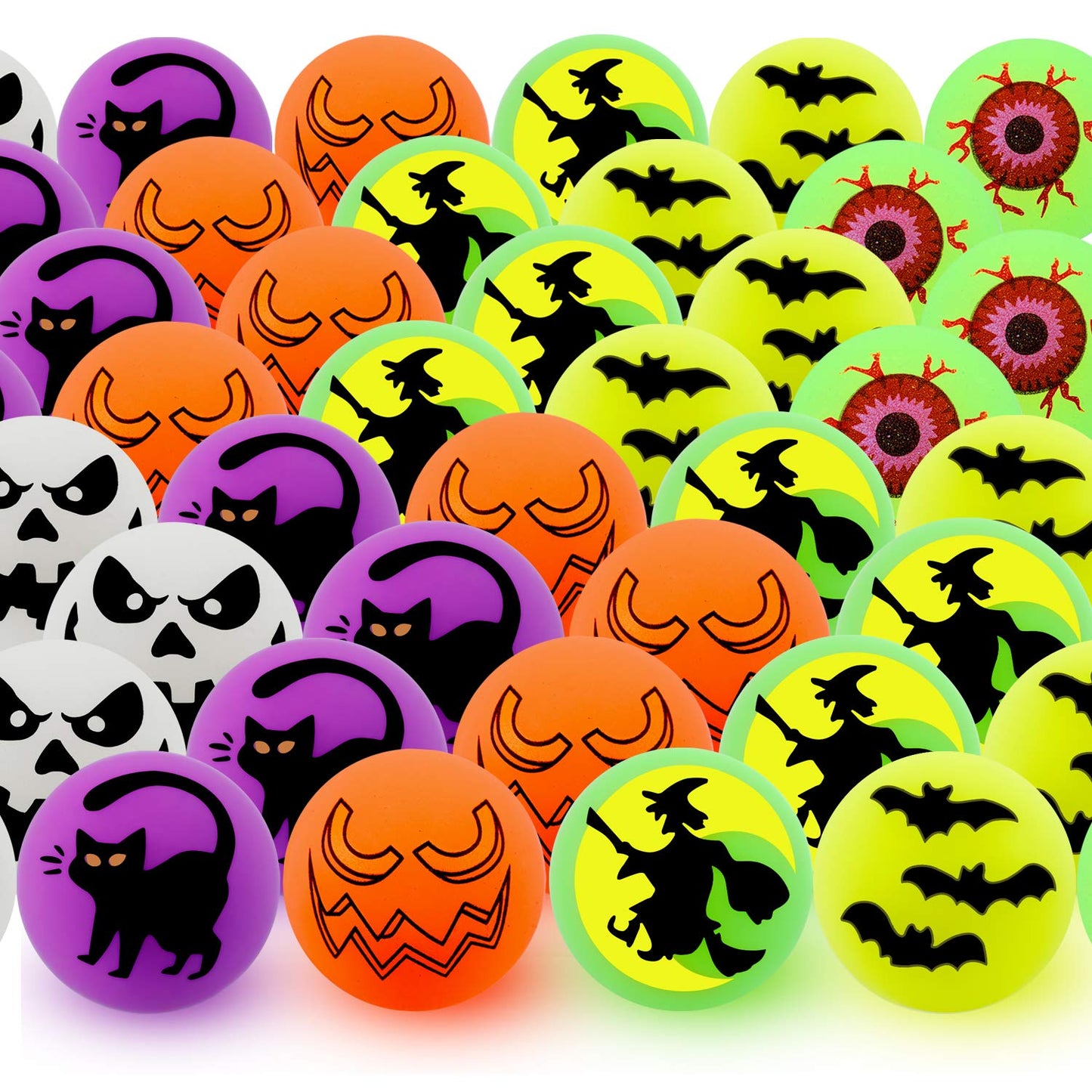 NEWBEA 72 Halloween Theme Designs Bouncing Balls - Glow in The Dark Bouncy Party Favors Supplies for Kids, Trick or Treating Goodie