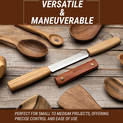 BeaverCraft Draw Knife Woodworking Tool 4.3"- Drawknife Wood Carving Knife with Leather Sheath DK2s - Whittling Knives for Shaping, Detailing, Spoon Carving - Whittling Tools