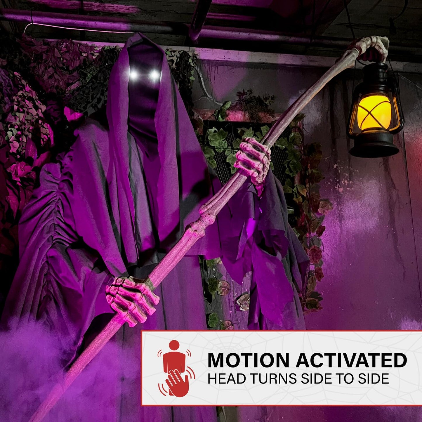 Haunted Hill Farm Motion-Activated 6-Ft. Tall Ghostly Guide, Plug-in Talking Scare Prop Animatronic with Spooky Sound Effects and Lights for Indoor or Covered Outdoor Creepy Halloween Decoration