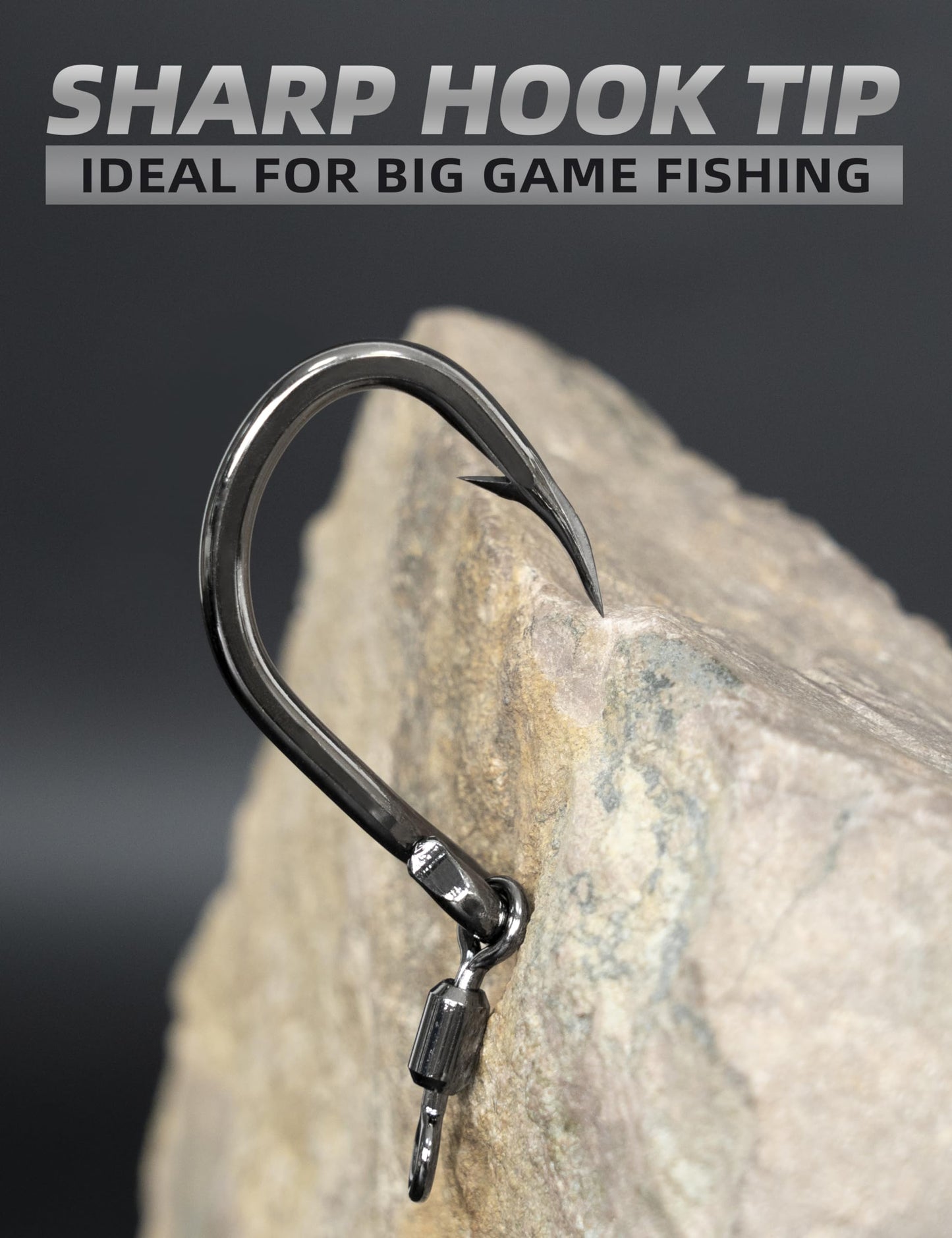 BLUEWING Monster Big Game Live Bait Swivel Hooks High Carbon Steel Fish Ringed Hooks with Stainless Steel Swivel Cutting Point Extra Sharp for Saltwater Fishing 6/0-5pcs