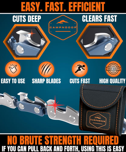 CAMPNDOOR Pocket Chainsaw for Camping - 36 Inch Heavy Duty Steel Hand Chainsaw - 48 Teeth Pocket Saw - 65Mn Hand Chain Saw with Handles - Handy Camping Gear - Bushcraft Survival Gear and Supplies