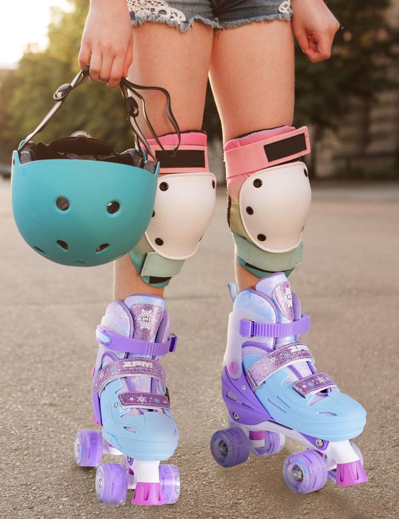 2PM SPORTS Kids Roller Skates Girls Ages 5-8 8-12 3-5 4-6 6-12 with Light Up Wheels, Outdoor Indoor Rollerskates for Girls Toddler Youth Beginner Size 10C 11C 12C 13C 1 2 3 4 5 6 Purple Snowflakes