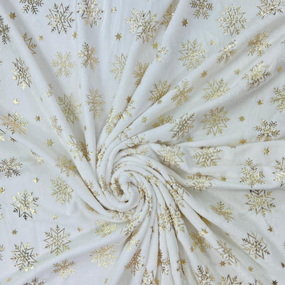 Winter Holiday Christmas Fleece Throw Blanket: Velvety Soft, Gold Snowflakes Stars Design, Durable Accent for Bed or Couch, Oversized 50 x 70 inches
