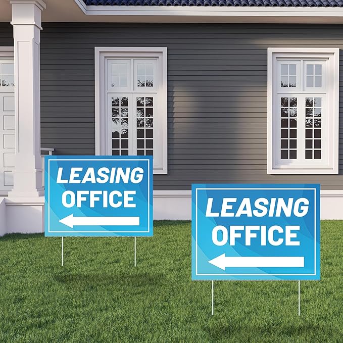 Ripeng 3 Pcs Leasing Double Sided Yard Signs with Arrow 16 x 12 Inch Yard Signs with Stakes for Outdoor Office Retail Store Restaurant Bar Hotel(Leasing Office)