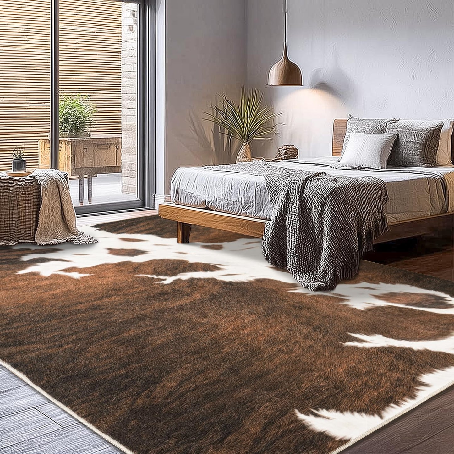 plumlik Cowhide Rug Area Rugs for Living Room, 8x10 Cow Print Rug Machine Washable for Bedroom Dining Room Western Home Decor Non-Slip Low Pile Indoor Floor Carpet
