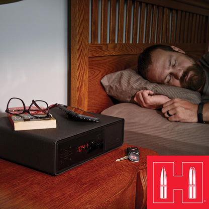 Hornady Rapid Safe Night Guard – Nightstand Gun Safe with RFID Reader, Clock, USB Ports – RFID Safe for Fast, Multiple Method Entry – Includes Rapid Safe, 3 Methods of Entry and Security Cable