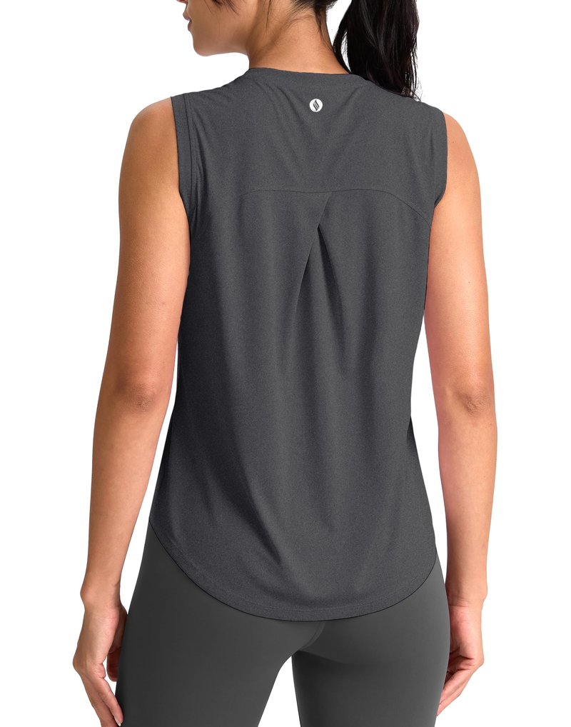 SANTINY Women's Sleeveless Workout Tops Breathable Lightweight Active Tennis Yoga Shirts Athletic Running Tank Tops for Women (Dark Grey_L)